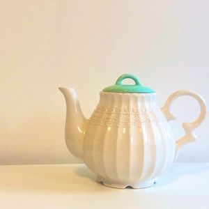 White laced Lefton Tea Pot, replaced lid